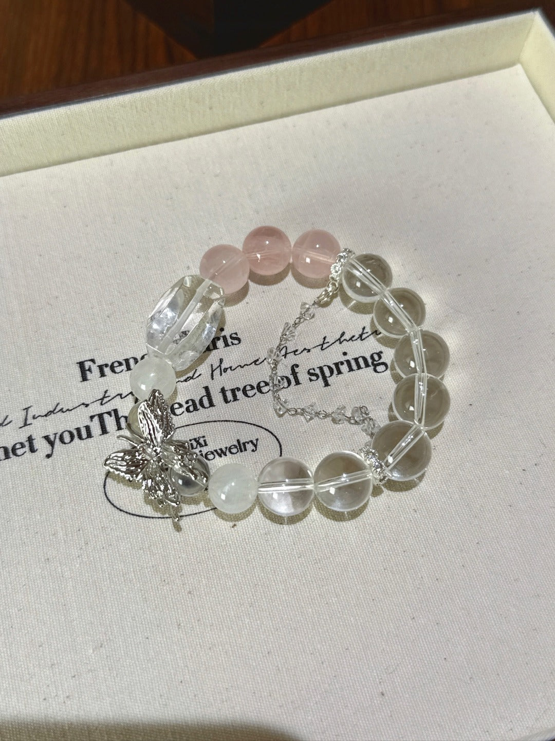 ▫️▪️ Pink crystal white crystal white ghost bracelet